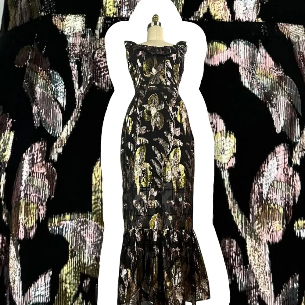 New w/ Tags WE ARE KINDRED silk metallic floral dress HARLOW FLOUNCE gown. - Picture 3 of 17